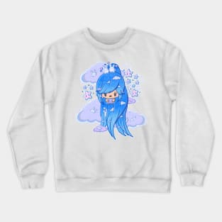 Cute blue cloud bubble head girl in kawaii style Crewneck Sweatshirt